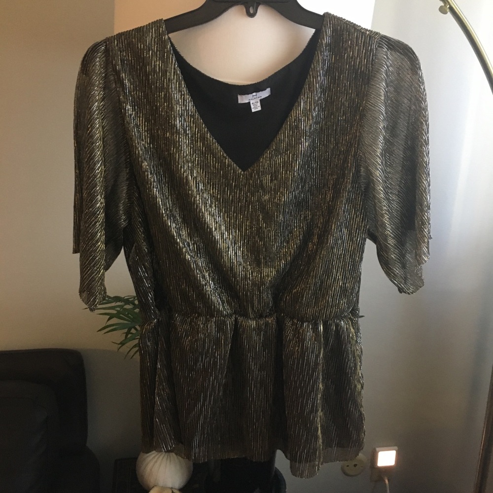 Halston Glittery Black and Gold Top